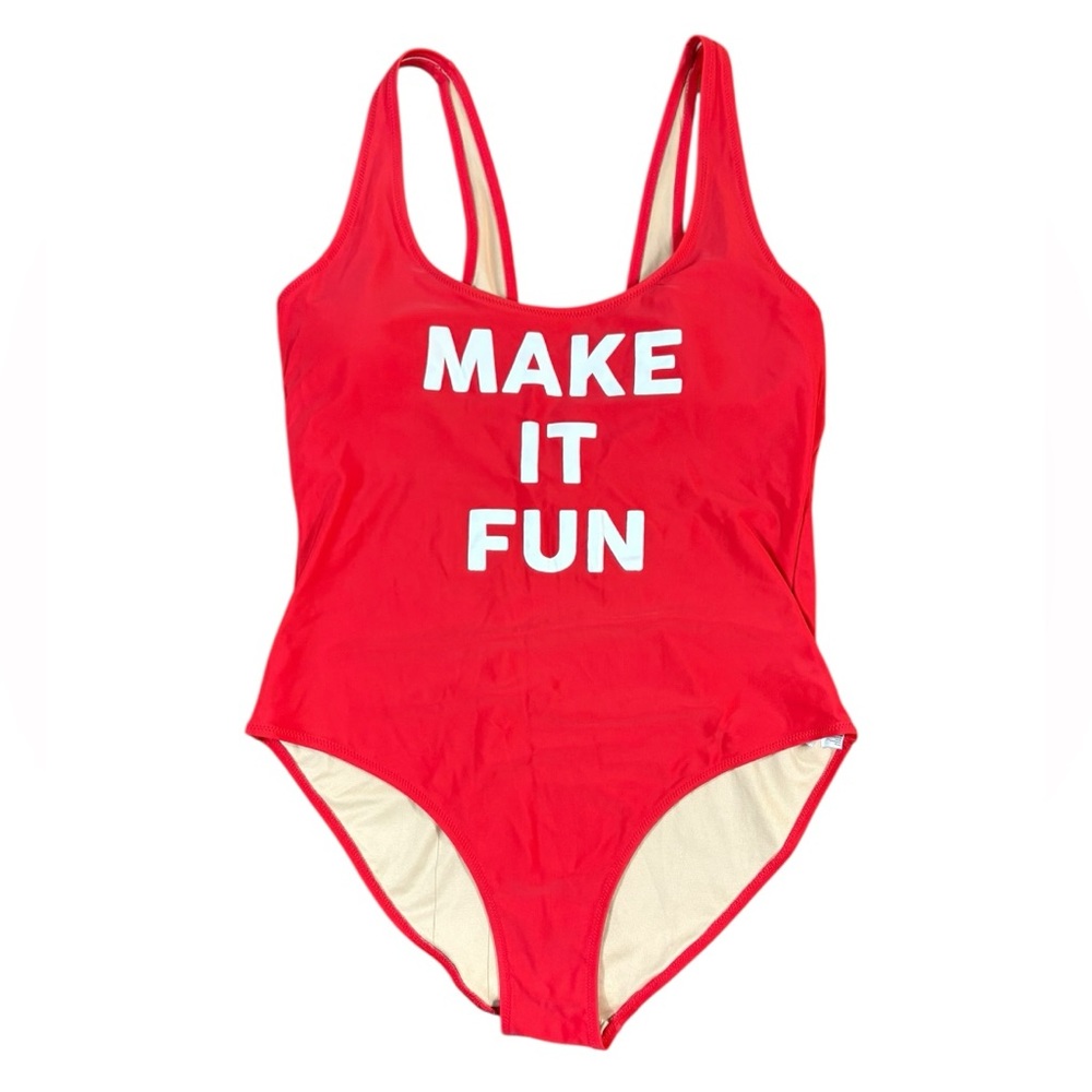 Old Navy Red & White‎ "Make It Fun" One Piece Swimsuit (Size XL)